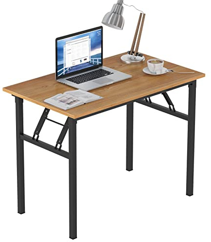 Need Bureau d’Ordinateur Informatique Pliante 100x60cm Table d’étude/à dîner Pliable pour Maison/Bureau, Teck Chêne Couleur AC5BB-100