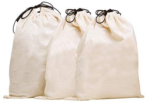 MISSLO Cotton Breathable Dust-proof Drawstring Storage Pouch Bag (Pack 3 XL)