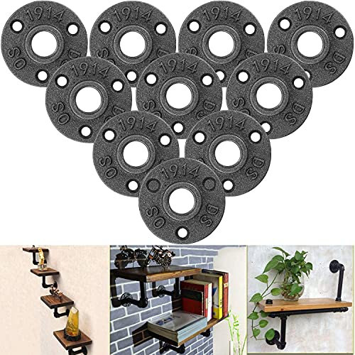 STARVAST 10Pcs 1/2 Bride de Plancher, Bride Filetée Brides de Tuyauterie Fonte Noir Raccord Fileté 3 Trous pour Industrielle, Meubles et Bricolage Decor, Montage Support Mural Vintage - BSP
