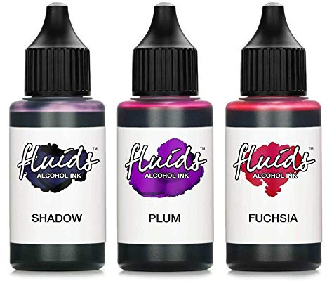 Octopus Bläckfisk 3 x 30 ml vätskor alkohol bläck set SHADOW, PLUM, FUCHSIA för flytande konst och hartskonst, epoxiharts, epoxi
