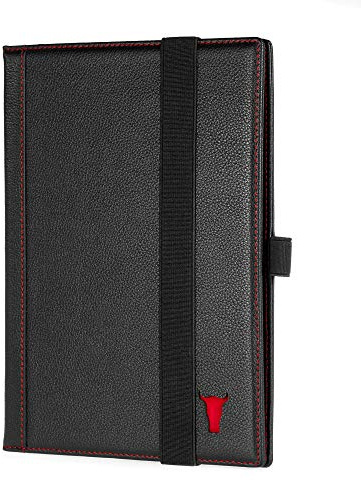 TORRO Couverture Rigide en Cuir Vértiable pour Carnet de Notes avec Recharge Bloc-notes de (Format A4 Noir avec Rouge)