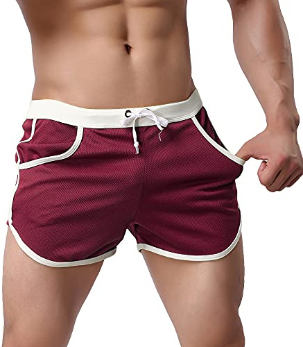 Rexcyril, Pantaloncini corti da uomo per corsa, allenamento, body building, palestra, atletica, casual, Marrone, M