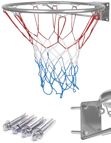 molti Basketballkorb zur Wandmontage – Basketballring mit Netz & Schrauben, Ø 45 cm für Indoor & Outdoor Robuster Korb für Garten, Garage, Schule & Sportplatz (Silber, 45 cm)