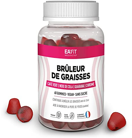Eafit MINCEUR - GUMMIES Bruleur de graisses - Brule graisse - Perte de Poids - Sans sucre - Vegan - Guarana - Chrome - Cafe vert et Cola - 60 Gummies Fruits rouges - Cure 1 mois - Made in France