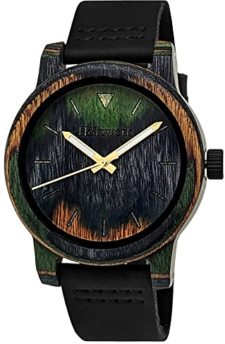 Holzwerk Germany Handgefertigte Unisex Damen-Uhr Herren-Uhr Öko Natur Holz-Uhr Leder Armband-Uhr Analog Klassisch Quarz-Uhr Braun Bunt Grün Orange Schwarz