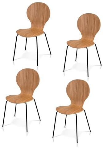 KHG 4er Set Stapelstühle Esszimmerstuhl Stuhl aus Schichtholz mit Eiche-Dekor - Sitzhöhe 45 cm, Stuhlbeine aus Metall - stapelbar für Küche Gastronomie Büro