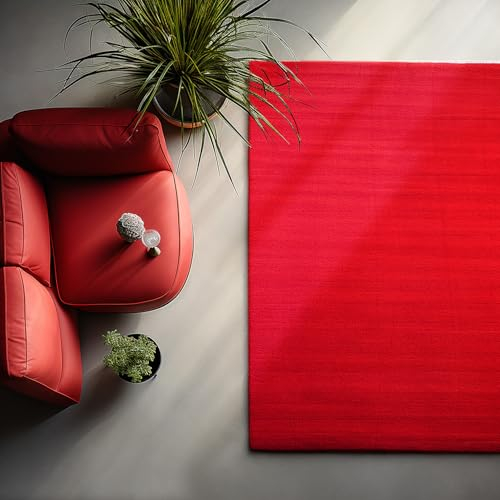 HomebyHome Kurzflor Teppich Wohnzimmer 160x230 cm Rot - Waschbarer Teppich für Schlafzimmer, Esszimmer und Ideal als Küchenteppich - Flauschiger Teppich Extra Weich, Einfarbig, rutschfest, Modern