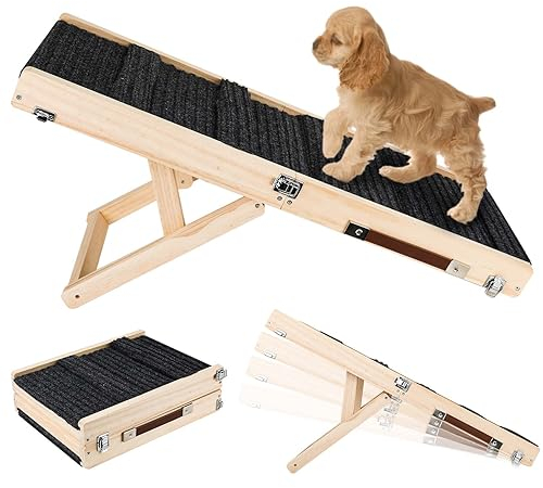 Verstellbare Hunderampe für Kleine Hunde für Bett, Klappbare Tragbar Haustierrampe rutschfest Hundetreppe Verstellbar von 25-48cm Höhe Hunderampe für Sofa Auto Hohe Betten (13,6kg Nenngewicht)
