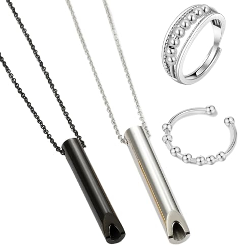 DALAETUS 4-teiliges Atmung Halskette Set mit 2 Farben und 2 Ringen, Mindful Stressabbau Halskette für Atemübungen