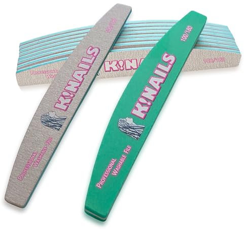 K!NAILS Limas Uñas 100 180 Profesionales y Lavables - Kit Manicura Profesional para eliminar Gel Acrilico Semipermanente - 10 Lima Uña 100/180 Uso Doméstico y Salón con Buffer Abrillantador Regalo