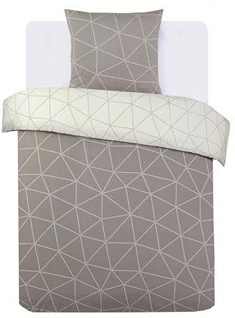 Vision Hugo Beige - 100% algodón - Juego de Funda nórdica Reversible 140 x 200 cm con 1 Funda de Almohada de 65 x 65 cm para Cama Individual - Tejido Suave y cómodo - Certificado Oeko-Tex