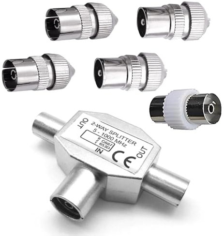 TV Aerial Splitter, Aerial Splitter, TV Aerial Splitter Kit with Signal Booster, 6-Piece Set for Enhanced TV Reception & Clear Signal, TV Splitter, Coaxial TV Aerial Connector