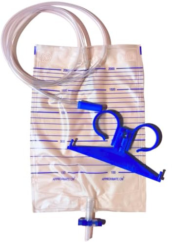 DOC Sacche Urina Con Valvola Antireflusso e Scarico a T, Supporto, Capienza 2000 ml, Tubo 90 cm, 2 Litri (Confezione 30 pz)