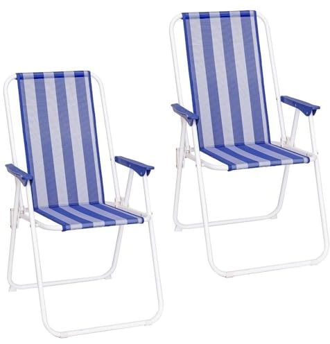 LOLAhome Pack 2 sillas Playa y Camping Plegables con Cierre de Seguridad, Estructura Acero Pintura Epoxi anticorrosión, Tejido textileno Transpirable de Rayas Multicolor, Respaldo Alto Mono-posición