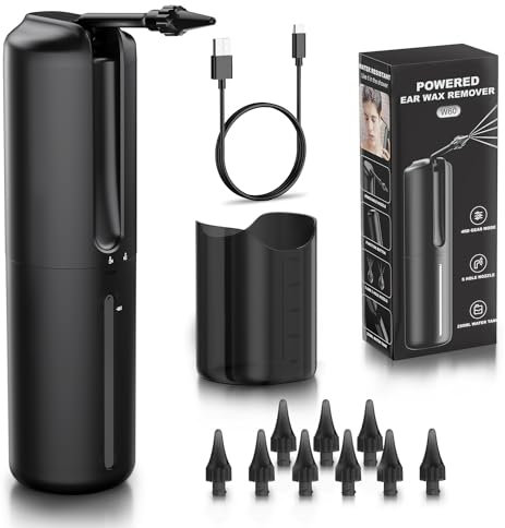 Ear Wax Removal Kit, Temodu Rechargeable Earwax Remove Removal Ear Irrigation System, Ear Cleaning Kit with 4 Pressure Modes Settings, Features Disposable Tips & Ear Catch Basin (5+5 Disposable Tips)