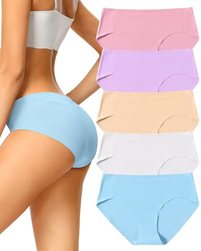 VOENXE Damens Mjukseamless Hipster Underkläder, Andetagbara Trosor, Osynliga Bikinitrosor, Komfortabla Slips För Kvinnor, 5-Pack