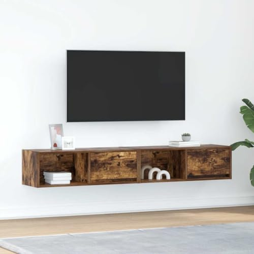 LoogCape Set of 2 TV Cabinets for Smoking, 80 x 31 x 25.5 cm, Wood, Wall Mount, Multimedia Living Room