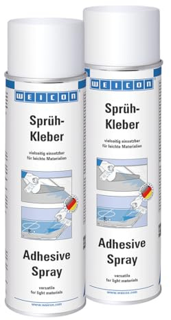 WEICON Spraylim 500 ml, transparent självhäftande spray, för lätta material, såsom papper, kartong eller hårdskum, set om 2