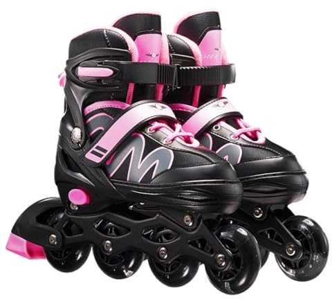 QUXVUIS Pattini in Linea Regolabili da Donna Pattini a rotelle Traspiranti per Fitness per Adulti a rotelle Flash Scarpe da Pattinaggio per Ragazzi Principianti, Rosa/M