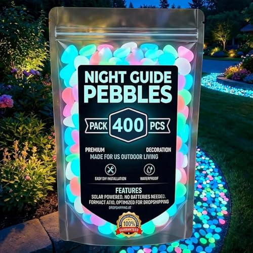 Pierres de jardin colorées qui brillent dans le noir, 400 pierres de marche lumineuses, galets de guide de nuit pour extérieur, chemin de jardin, cour, aquarium décoration