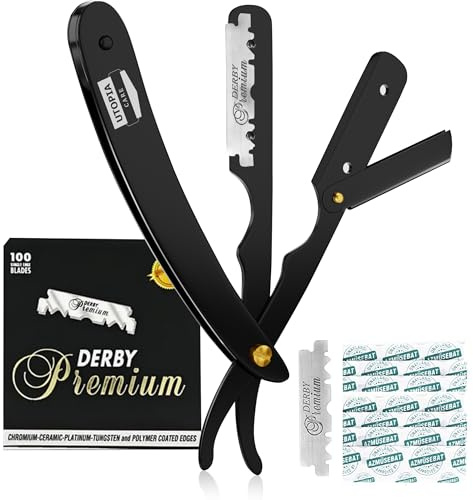 Utopia Care Professional Straight Razor for Men, Barber Straight Edge Razor Safety with 100 Pack Blades, Black