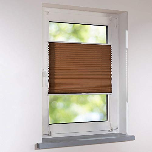 Plissee Klemmfix Faltstore UNIVERSAL Faltrollo ohne Bohren - 80 x 110 cm - braun
