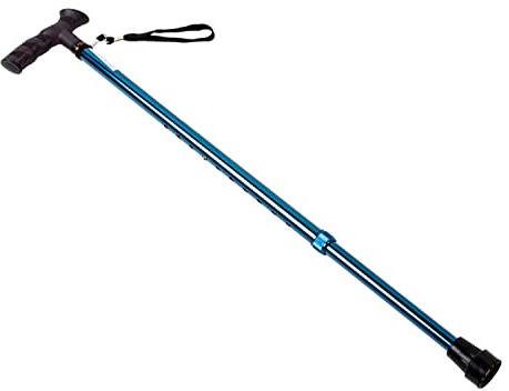 Cymam - Bastones para Mayores de Aluminio con Altura Regulable, Empuñadura Anatómica Ambidiestra de Tacto Suave, Cinta de Sujeción y Contera Antideslizante, Azul