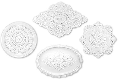 GRAND DECOR Stuckaturrosett av PU hårt skum – takrosett vit, dekorativt element, stuck (R150, Ø 41 cm) väggdekoration inomhusdekoration lampa dekor rund