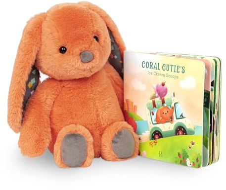 B. toys - Happyhues - Set di libri Coral Cutie - Set di libri e coniglietti di peluche - Animale di peluche - Libro da tavolo - Playset per bambini - Giocattolo per bambini