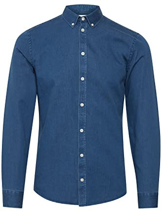 CASUAL FRIDAY CFAnton BD LS Denim Chambray Shirt Herren Jeanshemd Denim Hemd Freizeithemd mit Hemdkragen aus 100% Baumwolle Regular Fit, Größe:XL, Farbe:Denim mid Blue (200436)