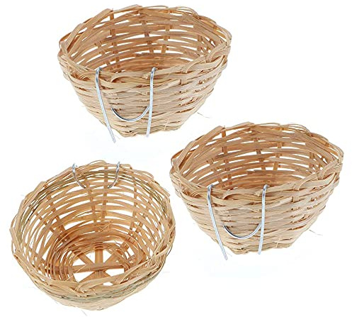 ANCLLO 3 st handgjorda fågelbo i naturlig bambu med krok fågelhus för vilande utfodring fågelbur parakiter papegojor och små djur