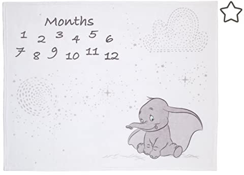 Disney Dumbo Babydecke, superweich, Weiß und Grau