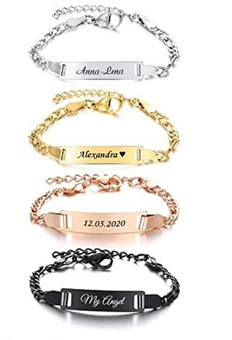 aplusashop ID Edelstahl Baby, Kinder Armband mit Gravur nach Wunsch Mädchen, zierlich Neu (Rose-gold, Mit Gravur)