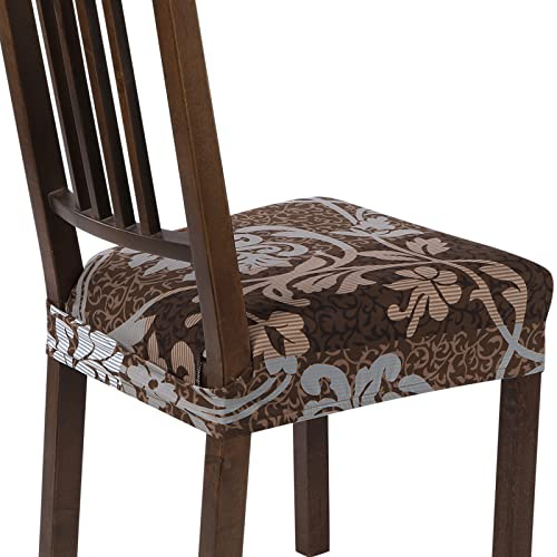 SearchI Stretch Dining Chair Seat Covers Set of 6, Soft Removable Washable Seat Cover for Dining Chairs, Dining Room Chair Cover Protector (Rear-Covered, Brown)