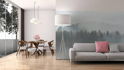 Fototapete Wald Nebel geheimnisvoll weiß grün grau Bäume natürliches Motiv | 3,50 x 2,55m