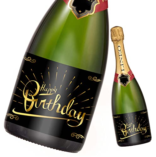 2 Stück Geburtstags-Flaschenetikett; Happy Birthday Etikett für Sekt- & Weinflaschen selbstklebend; Geburtstags-Geschenk für Männer & Frauen (14,8 x 10,5 cm) (Happy Birthday)