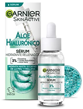 Garnier Sérum Hidratante Rellenador Aloe Hialurónico con 3% Glicerina + Ácido Hialurónico + Aloe Vera. Hidrata intensamente y rellena en una sola gota