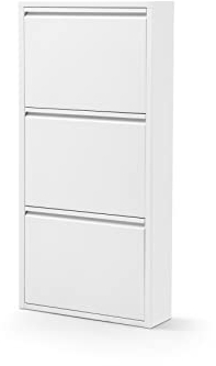 Alveon Schuhschrank Schmal Schuhregal Metall Schuhkipper mit Magnet Klappen Schuhablage Montiert und Wandmontage (Weiß, 3 Klappen)