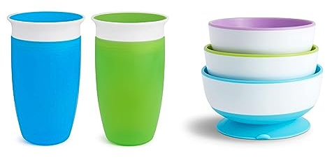 Munchkin Miracle 360°-Trinkbecher für Babys und Kleinkinder, 2er-Set & Kinderteller mit Saugnapf-Fuß, rutschfester Esslernteller für Babys und Kleinkinder ab 6 Monaten