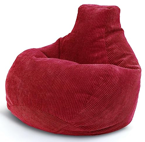 Green Bean® Sitzsack mit Rückenlehne 80x80x90cm - Gaming Chair mit 230L Füllung Cordstoff - Bean Bag Bodenkissen Lounge Sitzhocker Relax-Sessel Gamer Gamingstuhl Rot