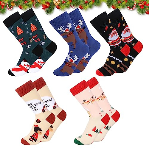 5 Par Nyhet julstrumpor jultomten Snögubbe ingefära man jul strumpor uppsättningar Unisex Bomullsstrumpor jul En storlek för vuxna barn gåva, B, one size