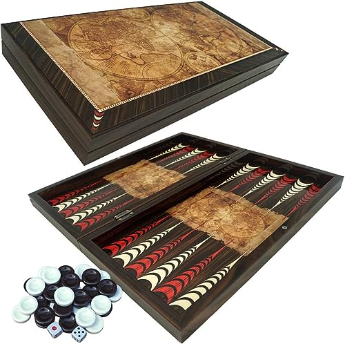 PrimoLiving Deluxe Jeu de Backgammon en Bois Globe S - 28,5 x 28 cm