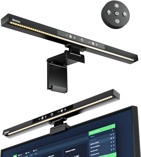 BlitzMax Lampara de Monitor con Control Remoto+Táctil, 42cm Barra de Luz Monitor, Batenuación Continua y Temperatura de Color, Función de Memoria, Lampara Escritorio LED USB Hogar/Oficina/Juegos