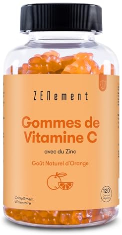 Vitamin C Gummibärchen, 250mg Vit C mit 6mg Zinkcitrat pro Tagesdosis | Für Kinder & Erwachsene | 120 Vegan Gummies | mit Natürliches Orangengeschmack | Zenement