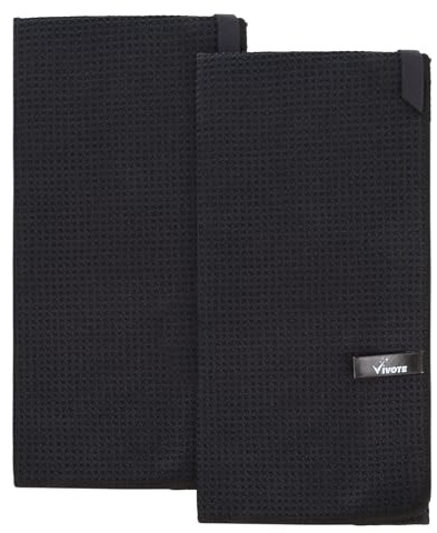 VIVOTE Mikrofaser-Geschirrtuchsuper geschirrtücher Schwarz saugfähig fusselfreistreifenfrei Waffelkonstruktion großes Küchentuch 50 x 70 cm 2Stück Schwarz