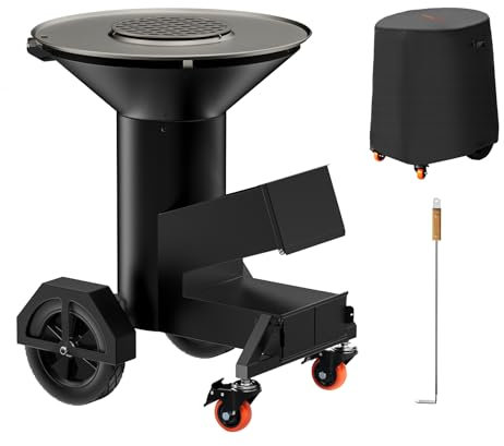 ONLYFIRE GRILLS Heavy Duty Rocket Stove with Griddle, Grate, Wheels, Ash Tool & Cover, Large Wood Stove BBQ Grill for Patio Outdoor Cooking Backyard Camping Beach Tailgating, 28x23x31in, GS346