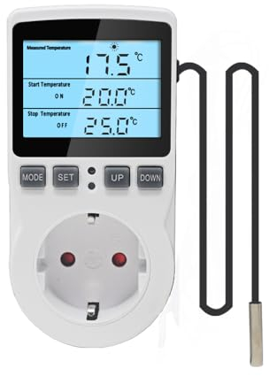 KETOTEK KT3100BL - Termostato digitale con attacco HD, display LCD, regolatore di temperatura, uscita 16 A, 100-250 VAC, retroilluminazione blu con sensore di temperatura da 3 m, per incubatore,