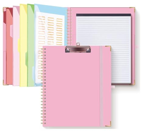 Carriere Klemmbrett-, 5 TrennbläTter mit 10, Elastischem Stifthalter und Ordneretiketten, Spiral-Klemmbrett für Krankenschwestern, Kunsttafel, Rosa