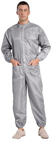 iiniim Arbetsoverall för män, långärmad, skydd, overall, antistatisk skyddsdräkt, arbetsdräkt, helkroppsdräkt, industri, hantverkare, arbetskläder, GRÅ, 5XL