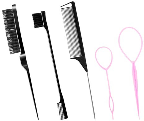 Sleek Bun Lot de 5 brosses à cheveux Sleek Look Brosse à crêper Sleek Look Edges Brush Slick Back Hair Brush pour homme et femme